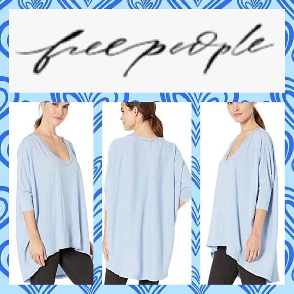 NWT MSRP $78 Free People Catch Waves Tee blue - Picture 1 of 6